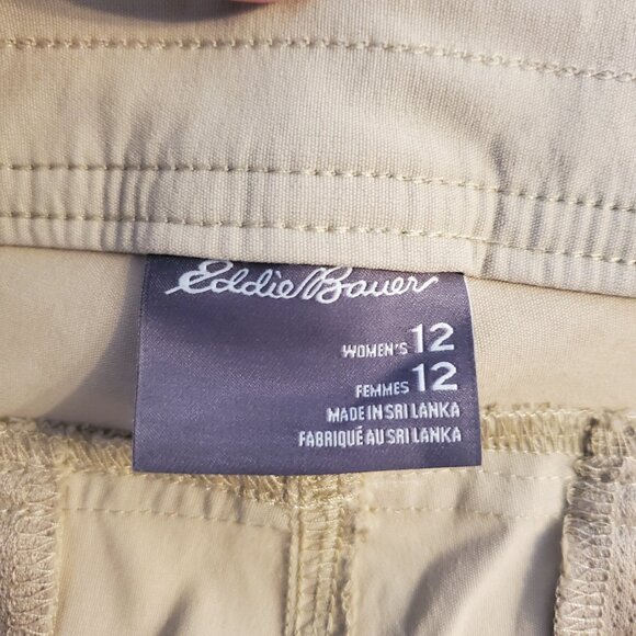 EDDIE BAUER Roll Tab Bermuda Shorts Nylon Blend Hiking Beige Tan Khaki Womens 12 - Picture 9 of 14